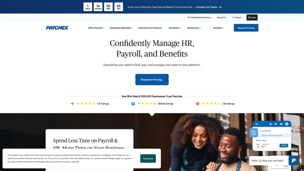 Screenshot of Paychex PEO website