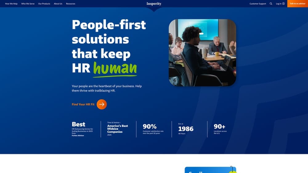 Screenshot of Insperity website