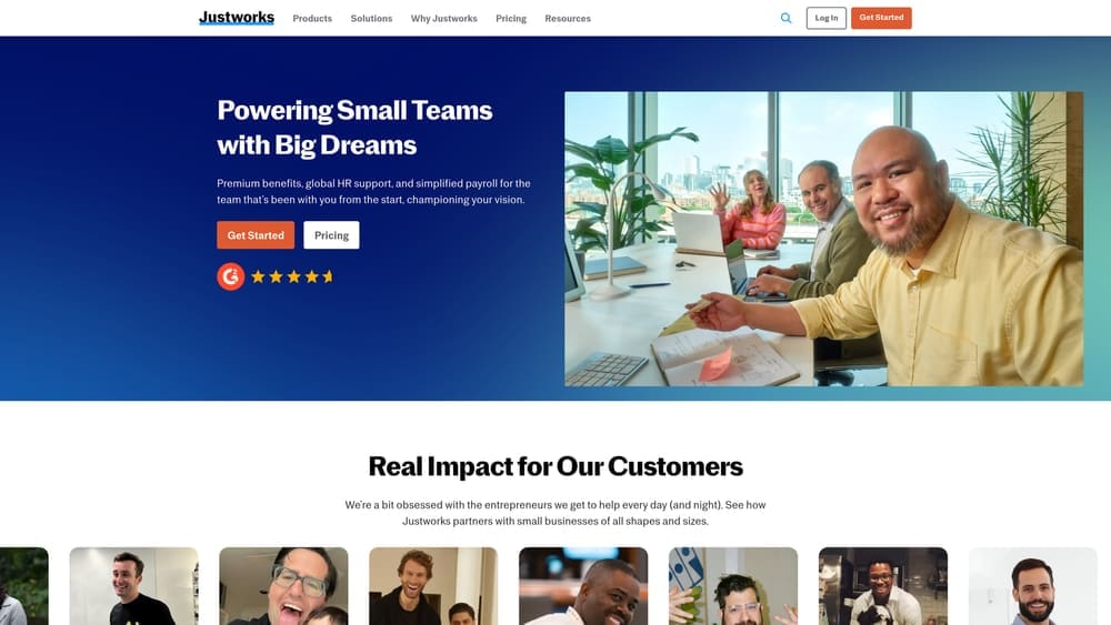 Screenshot of Justworks website