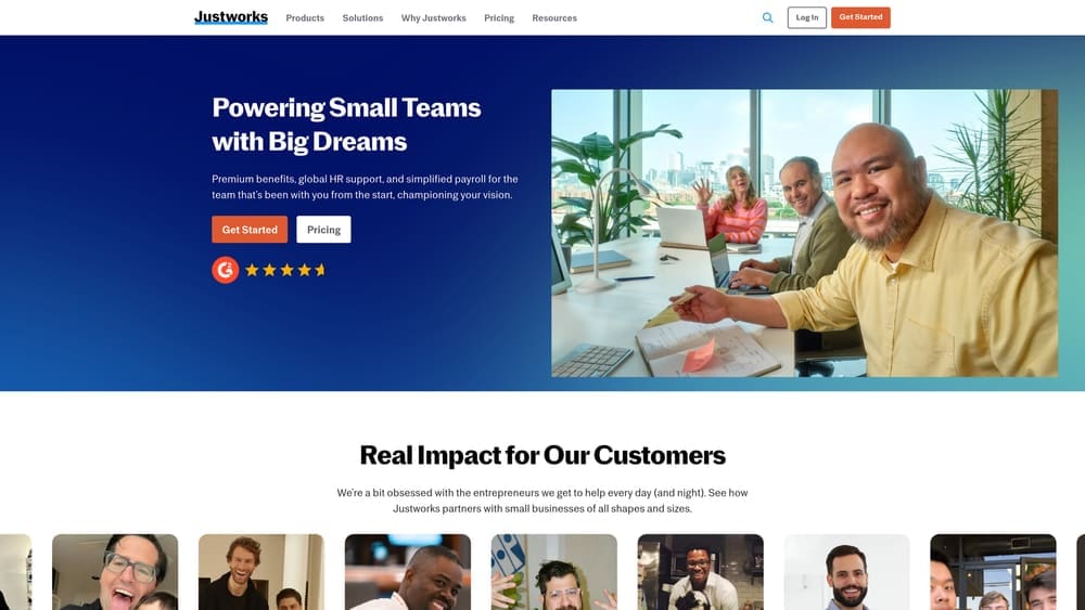 Screenshot of Justworks website