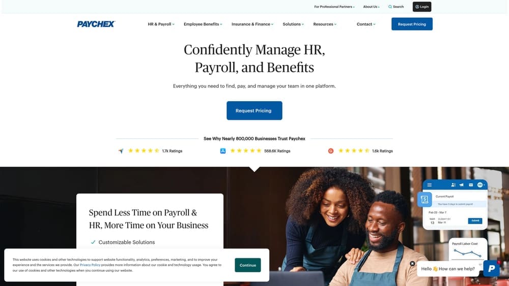 Screenshot of Paychex PEO website