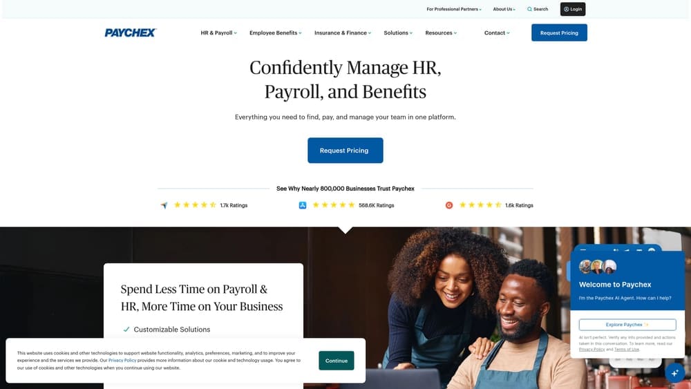 Screenshot of Paychex PEO website