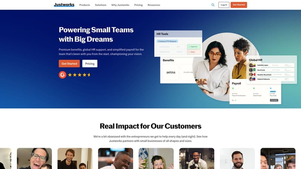 Screenshot of Justworks website
