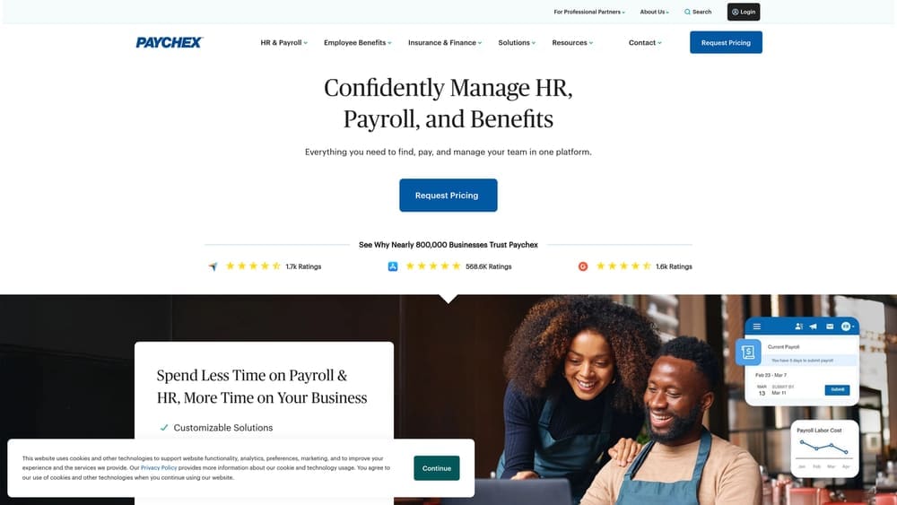 Screenshot of Paychex Flex website