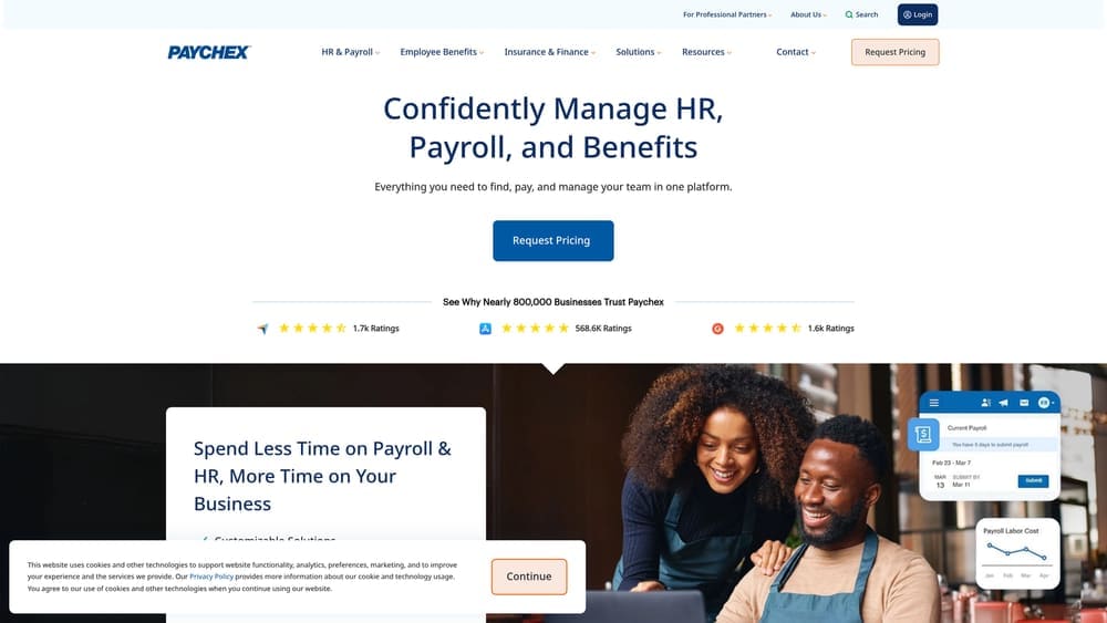 Screenshot of Paychex PEO website