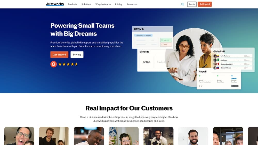 Screenshot of Justworks website