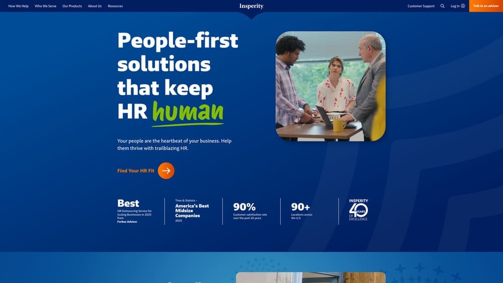 Screenshot of Insperity website