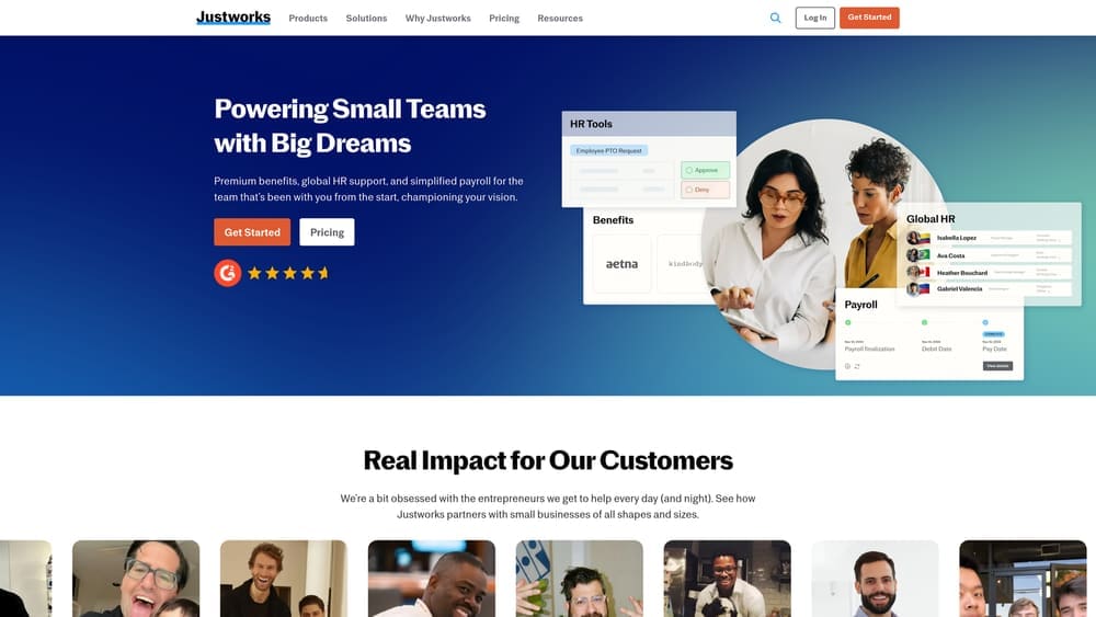 Screenshot of Justworks website