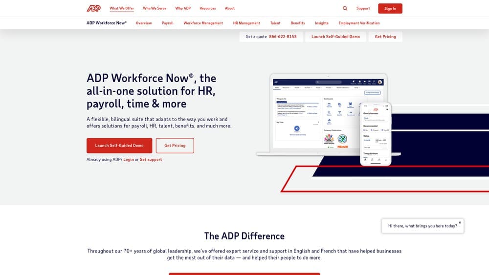 Screenshot of ADP Workforce Now website