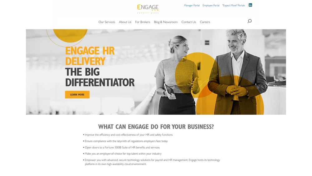 Screenshot of Engage PEO website