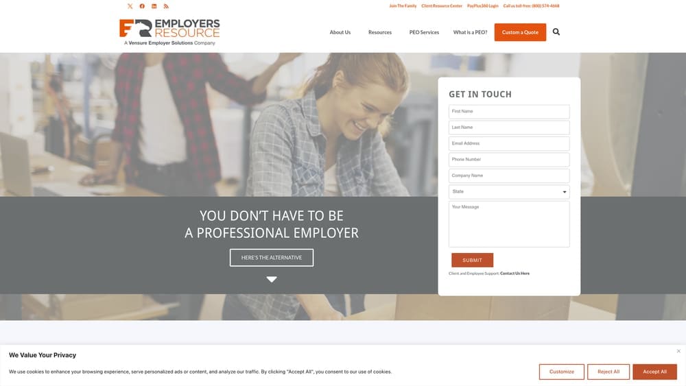 Screenshot of Employers Resource website
