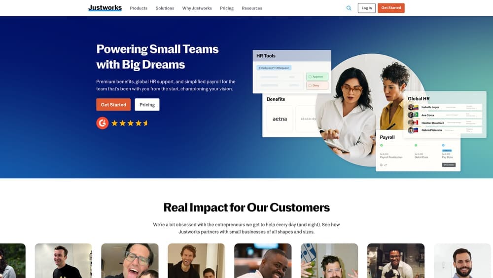 Screenshot of Justworks website