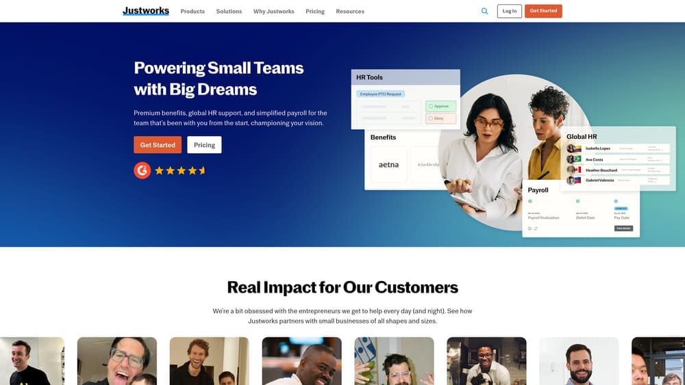 Screenshot of Justworks website