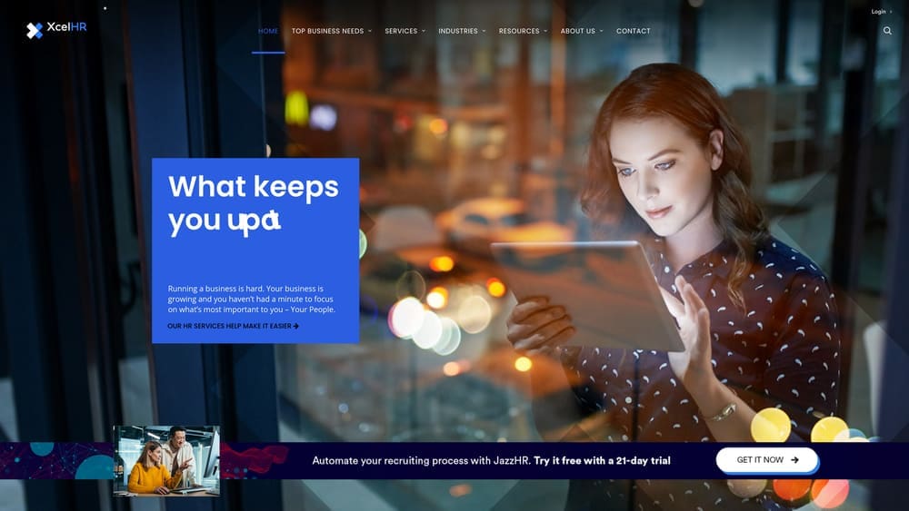 Screenshot of XcelHR website