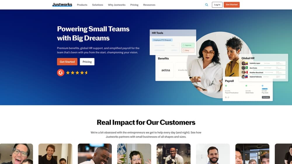 Screenshot of Justworks website