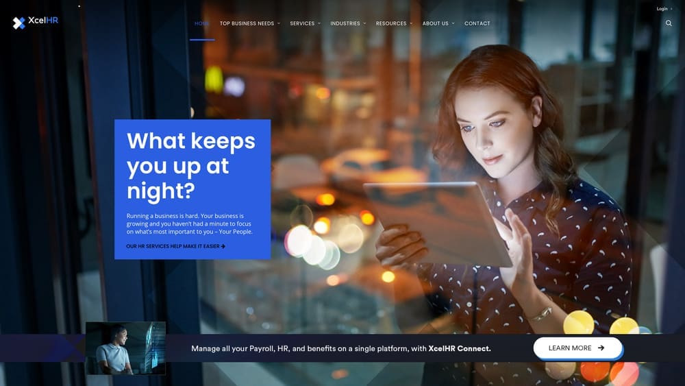 Screenshot of XcelHR website