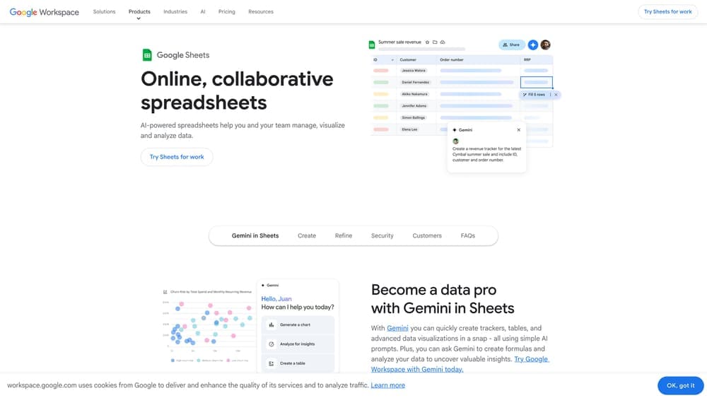 Screenshot of Google Sheets website