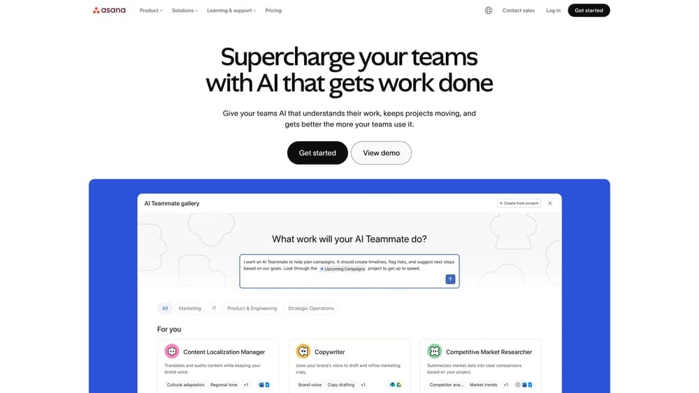 Screenshot of Asana website