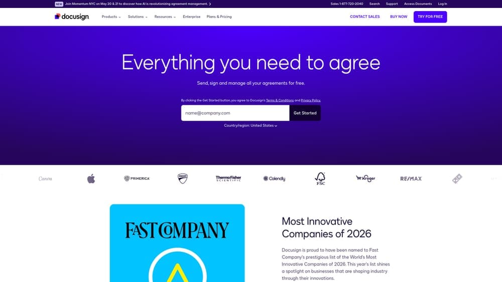 Screenshot of DocuSign website