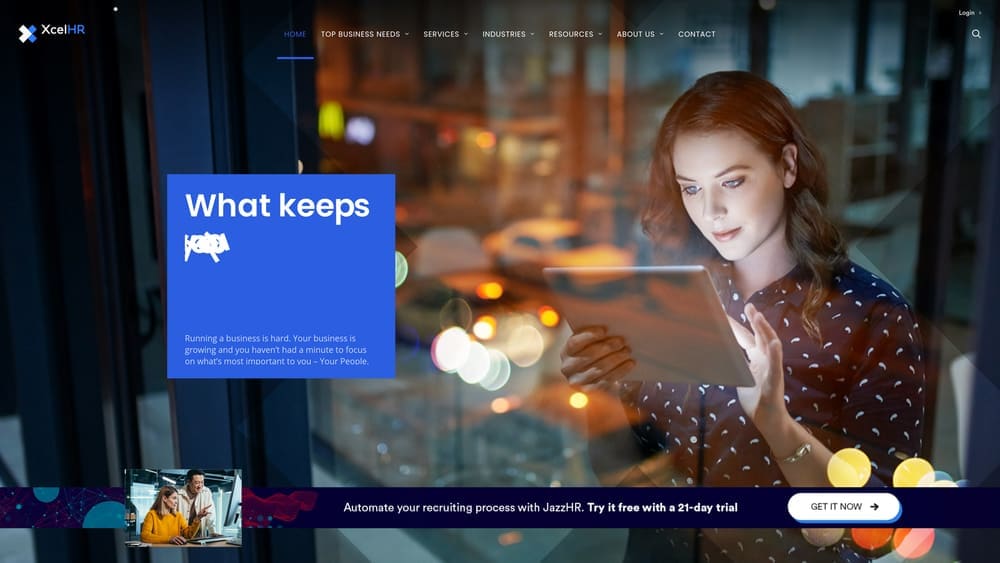 Screenshot of XcelHR website