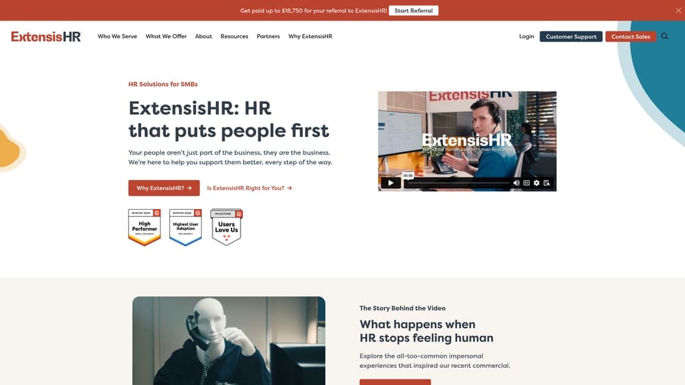 Screenshot of ExtensisHR website