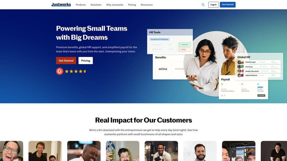 Screenshot of Justworks website