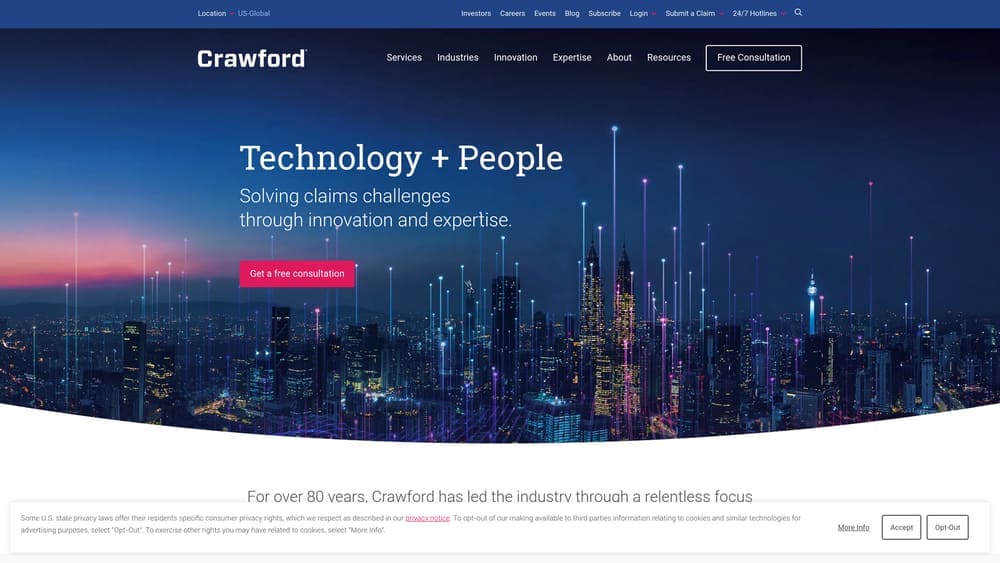 Screenshot of Crawford & Company PEO website