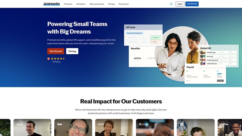 Screenshot of Justworks website