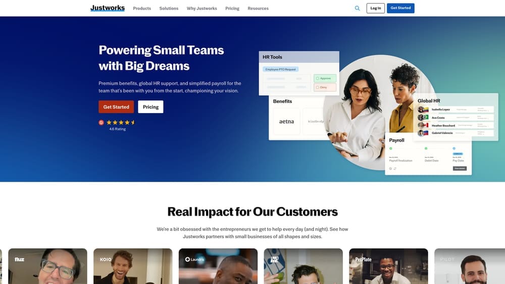 Screenshot of Justworks website