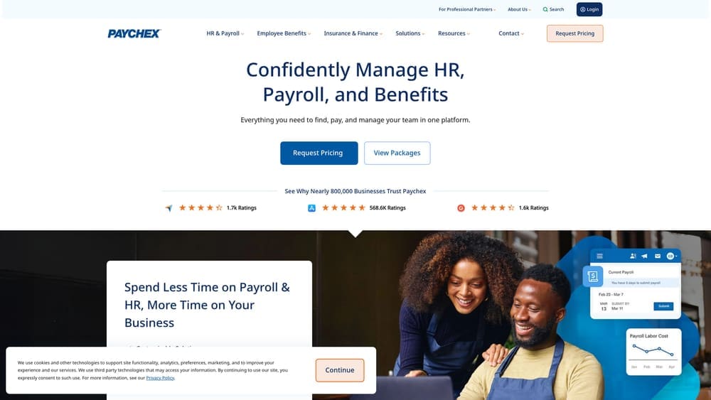 Screenshot of Paychex website
