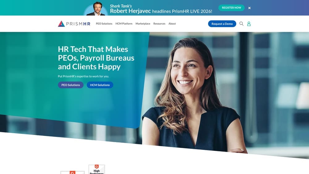 Screenshot of PrismHR website