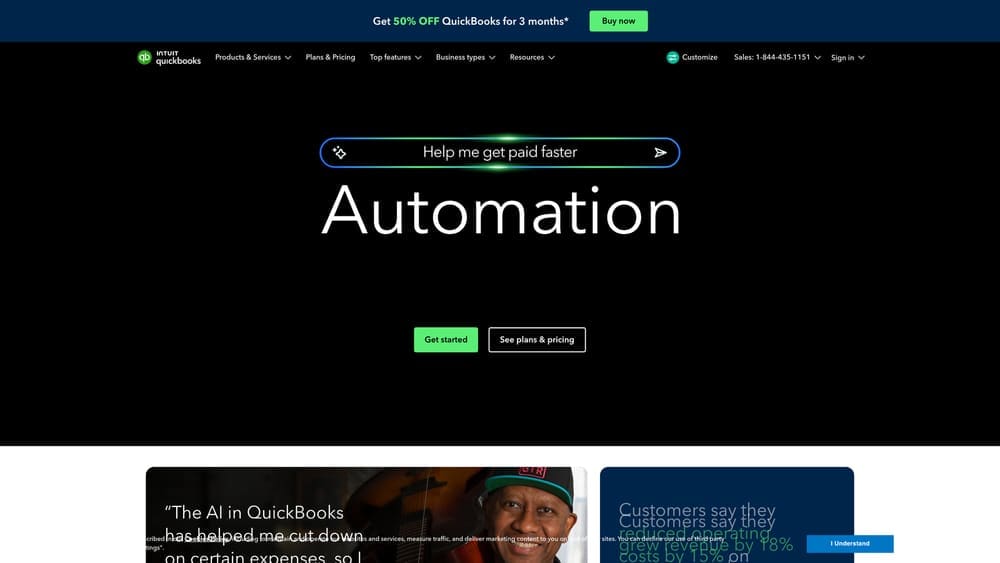 Screenshot of QuickBooks Online website