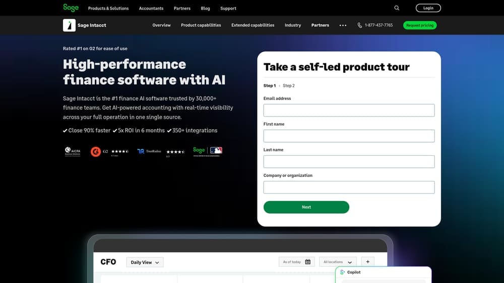 Screenshot of Sage Intacct website
