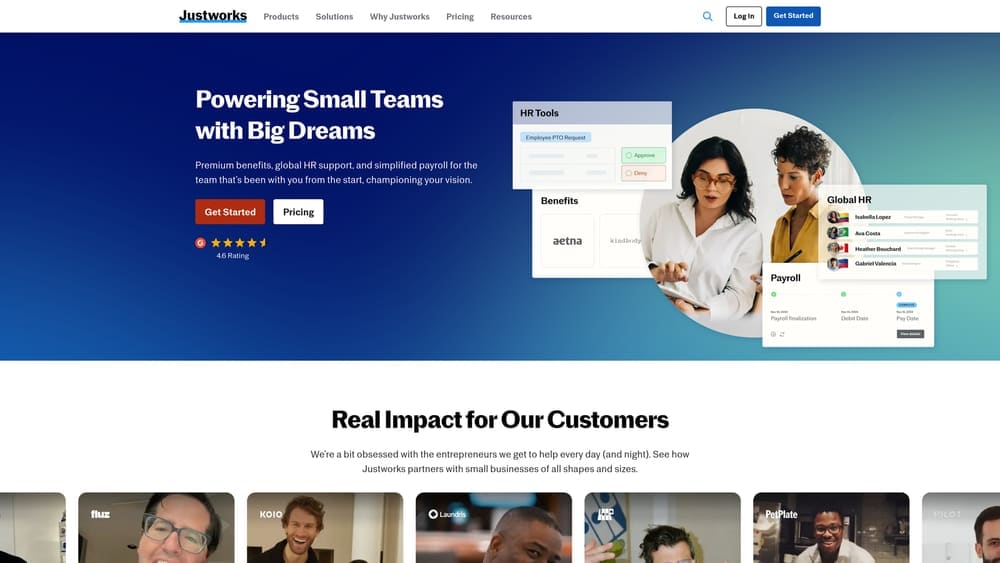 Screenshot of Justworks website