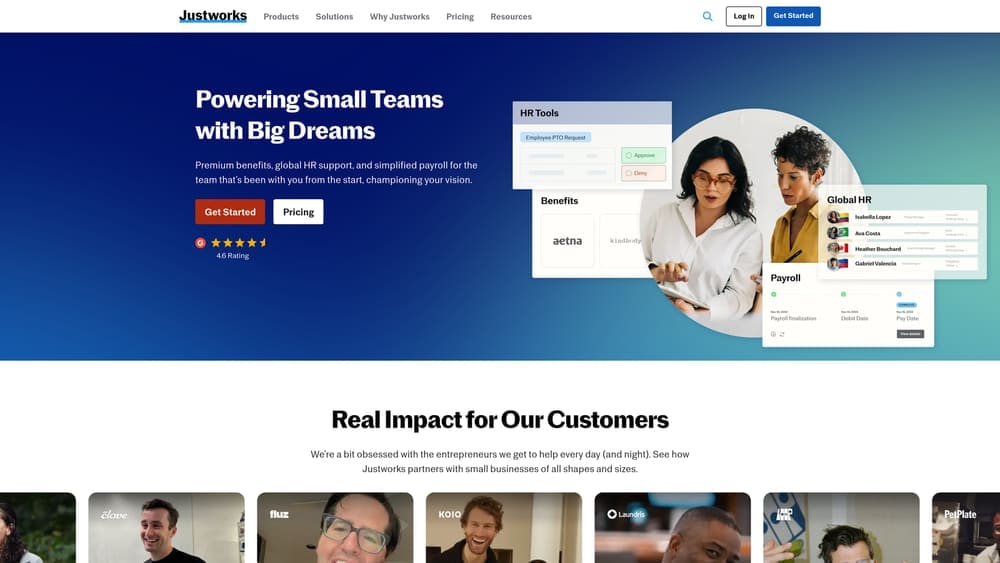Screenshot of Justworks website