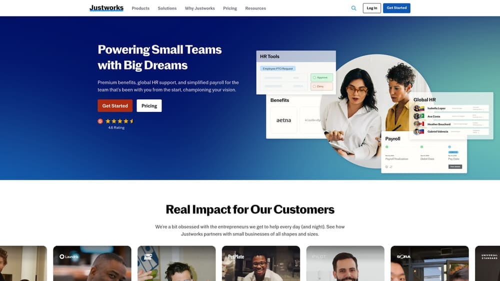 Screenshot of Justworks website
