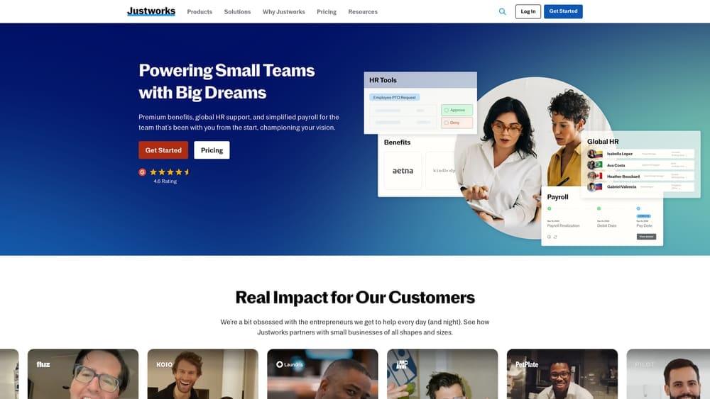 Screenshot of Justworks website
