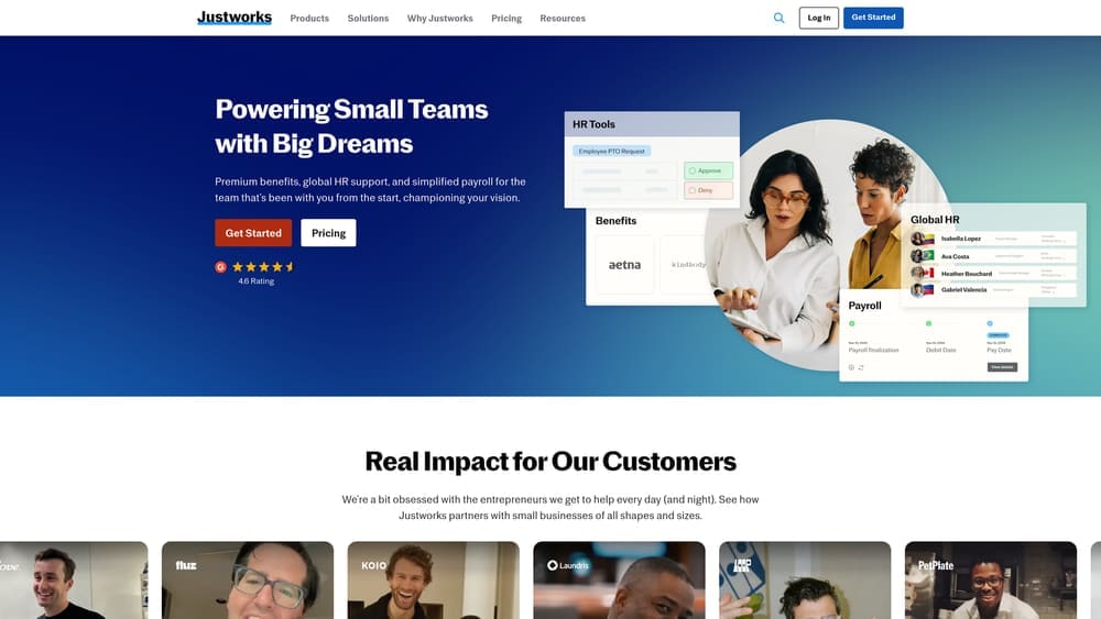 Screenshot of Justworks website