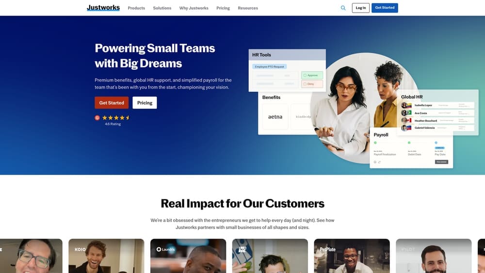 Screenshot of Justworks website