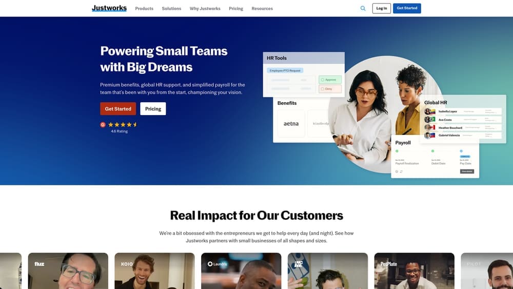 Screenshot of Justworks website