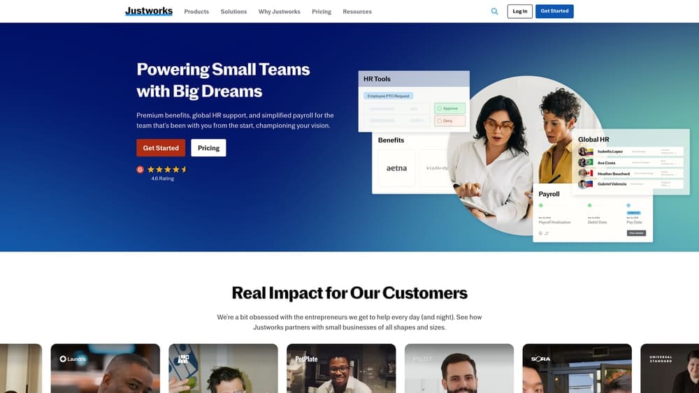 Screenshot of Justworks website