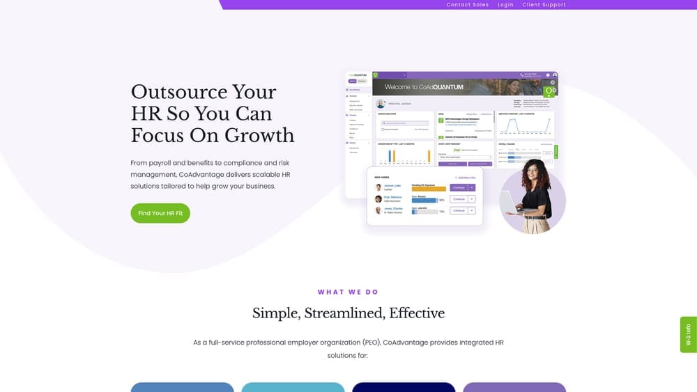 Screenshot of CoAdvantage PEO website