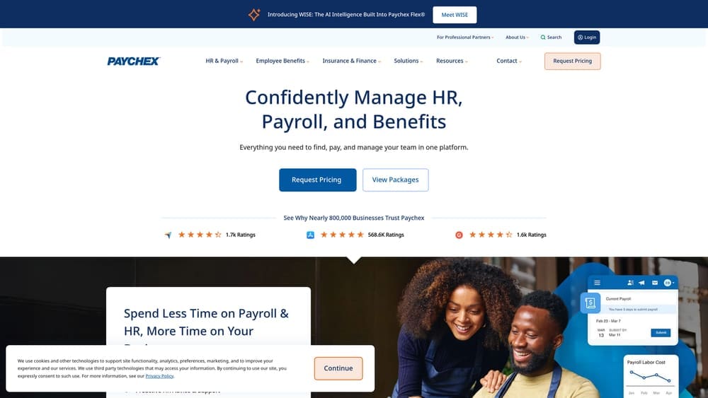Screenshot of Paychex Flex / Paychex PEO website