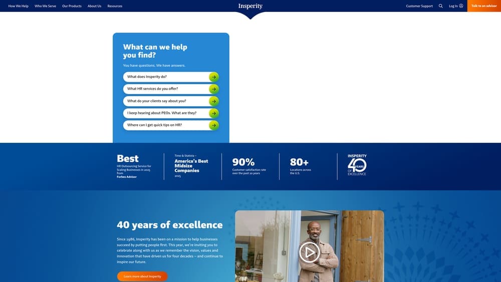 Screenshot of Insperity website