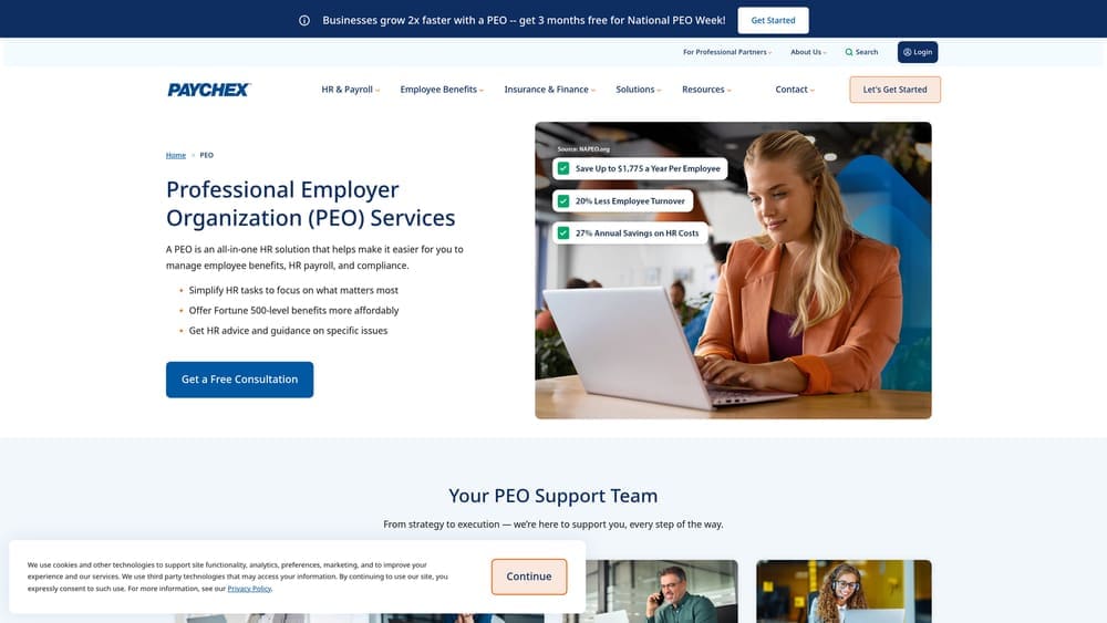 Screenshot of Oasis (Paychex PEO) website