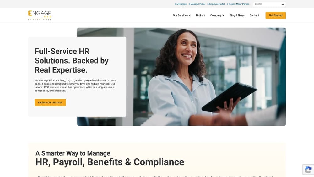 Screenshot of Engage PEO website