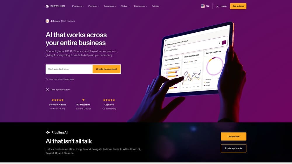 Screenshot of Rippling website